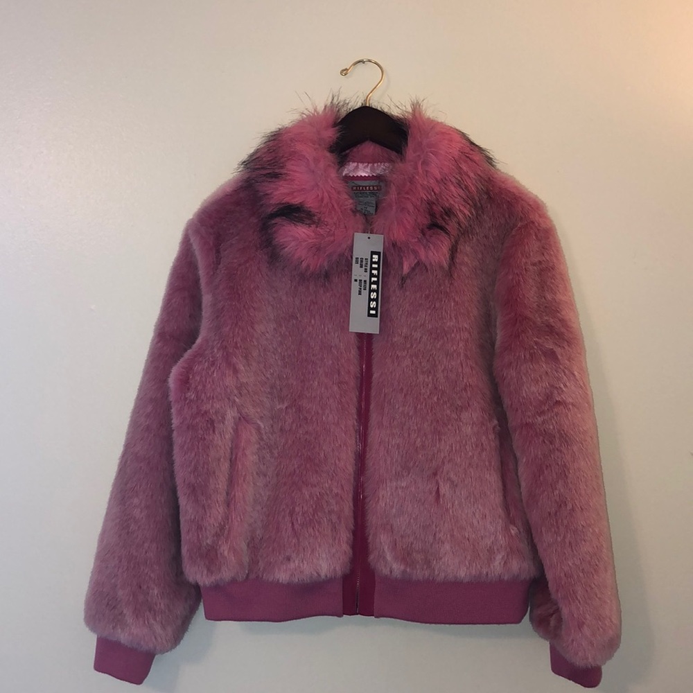 Faux fur coat/ Brand new/ Hot pink
